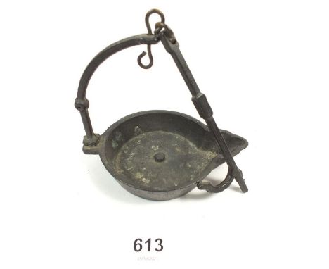 A late 17th century bronze hanging oil lamp, 10.5cm long