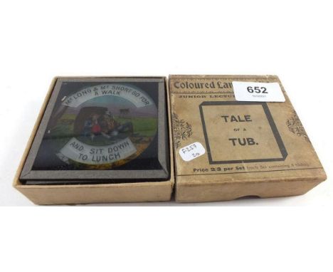 A Magic Lantern slide coloured story set entitled Tale of a Tub.  From the Primus Junior Lecturers series, complete and with 
