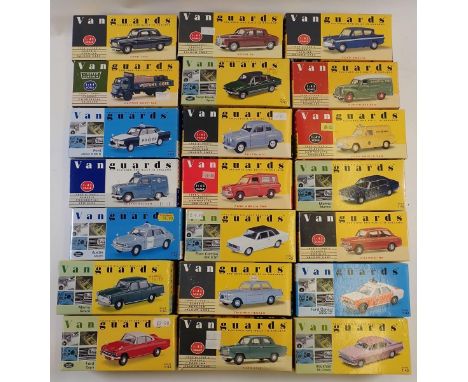 A box of twenty three Vanguard boxed model cars, vans and trucks 