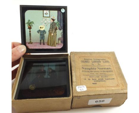 A Magic Lantern slide coloured story set entitled Naughty Norman or the boy who wouldn't be photographed, from Life Models. C