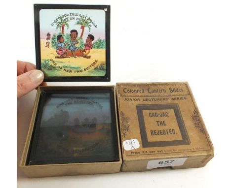 A Magic Lantern slide coloured story set entitled Gag Jag the Rejected, from the Primus Junior Lecturers series, complete and