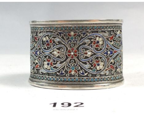 A silver napkin ring with cloisonné enamel Persian style decoration, 44g, GK makers mark 