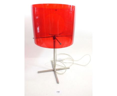 A 1970s to 1980s modernist chrome table lamp with red perspex shade, 45cm 