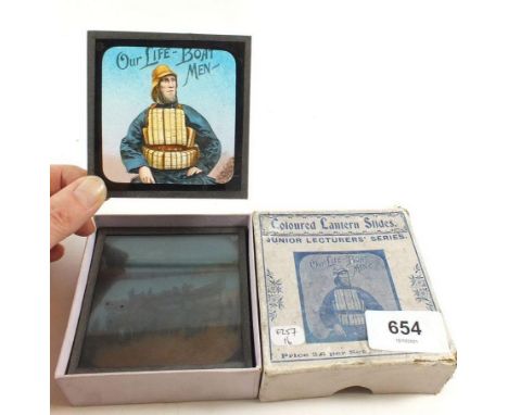 A Magic Lantern slide coloured story set entitled Our Life Boat Men.  From the Primus Junior Lecturers series complete and in