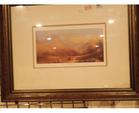 Pair of framed and glazed limited edition prints by R A Gilronan of Highland scenes, Autumn Mountains and First Light 35 x 18