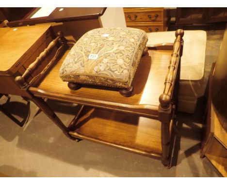 Tapestry upholstered footstool and a wheeled trolley