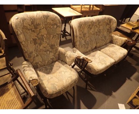 Ercol two plus one suite with floral upholstery 