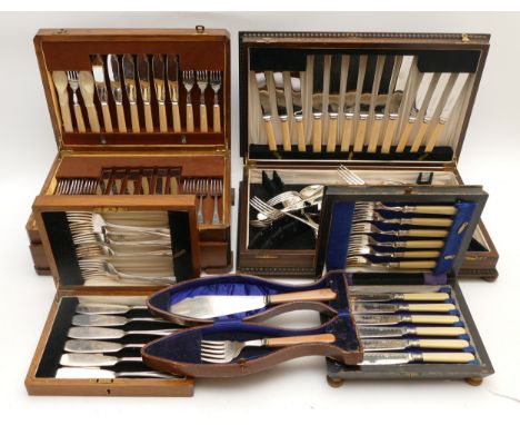 A collection of mid 20th century cased cutlery sets. 