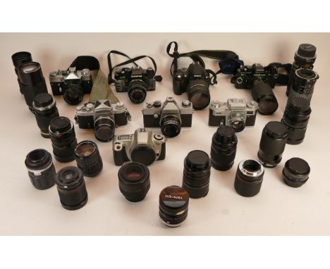 A Collection of Cameras to include Nikon D3000 with 18-200mm lens, Miranda SLR, Carl Zeiss Jena Jenoptem 8x30 W Binoculars, a