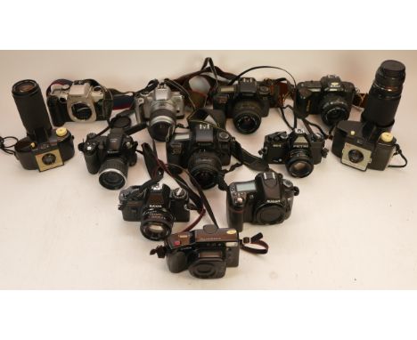 A Collection of cameras, to include Nikon F401, D80, Canon EOS50E, Fujifilm Finepix S-5600