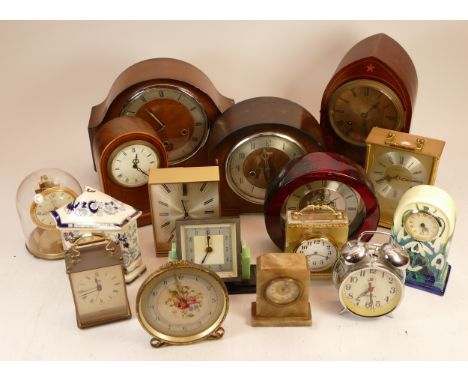 A collection of mid 20h century and later mantel, carriage and anniversary clocks, having manual and quartz movements. (3)
