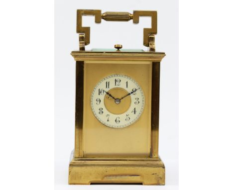 A repeating and striking carriage clock, striking the half and full hours, 15cm, working when catalogued but the hour strikin