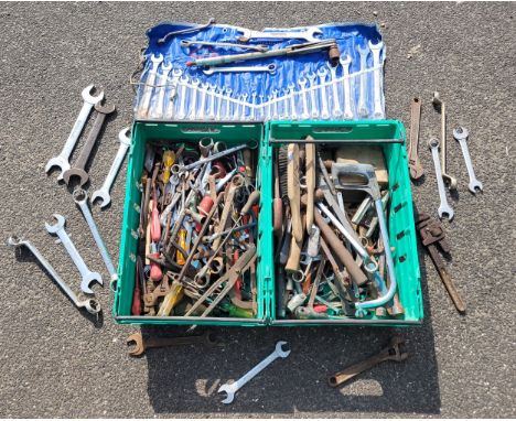 Two boxes of engineering hand tools. 