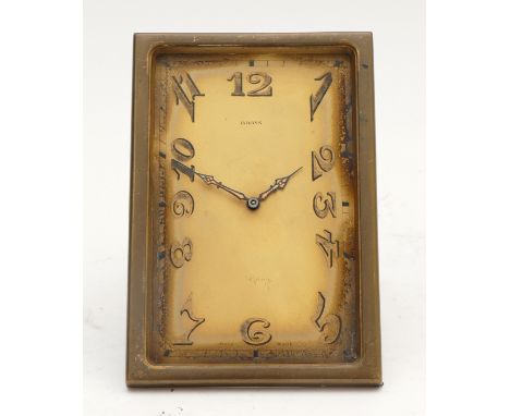 Asprey of London; A 1920s Art Deco easel mantel clock, the brass case of rectangular form, having gold painted dial with Arab