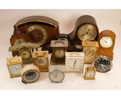 A collection of mid 20h century and later mantel, carriage and anniversary clocks, having manual and quartz movements. (3)