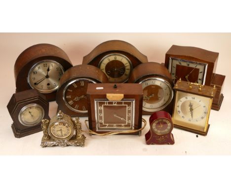 A collection of mid 20h century and later mantel, carriage and anniversary clocks, having manual and quartz movements. (3)