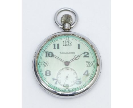 Jaeger LeCoultre, a British Military RAF keyless wind open face pocket watch, case back, Broad Arrow over 6E/50 over A 248174