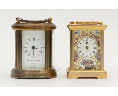 A 20th century miniature brass carriage clock, of oval form, having swiss 8 day movement, 8cm tall, together with a Halcyon D