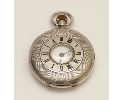 A Swiss 935 standard silver keyless wind half hunter pocket watch, 42mm, working when catalogued.