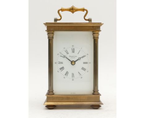 Phaeton, by Acctim, a 20th century brass repeating and striking carriage clock, white enamel dial, the movement striking the 