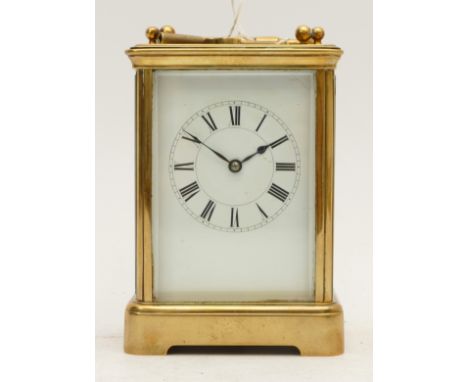 A 20th century French brass carriage clock, having 8 day movement, striking on gong. H-15cm