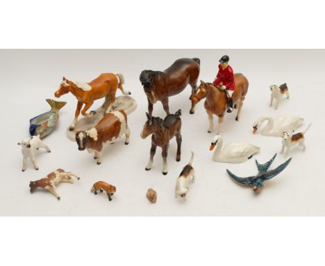 A collection of Beswick porcelain animal models, to include horses, hounds, swans, cattle, birds and a bonbon dish in the for