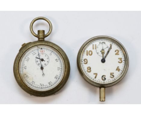 A WWI military sixty second stop watch, broad arrow, Rotherham &amp; Sons Ltd, Mark II 5976, 1917 and another military pocket