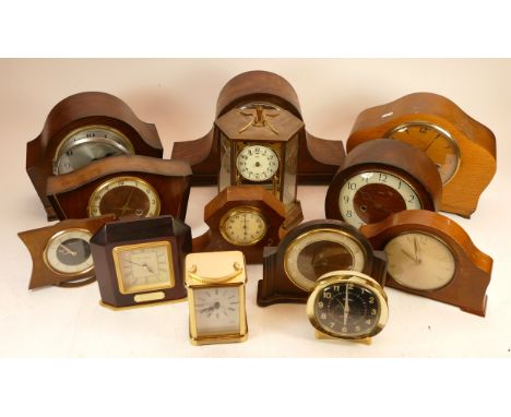 A collection of mid 20h century and later mantel, carriage and anniversary clocks, having manual and quartz movements. (3)