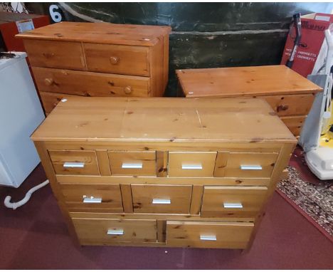 Modern pine furniture items, to include a tallboy chest, H104, W79, D43cm, a pine chest of drawers, H75, W81, D43cm, a twin p