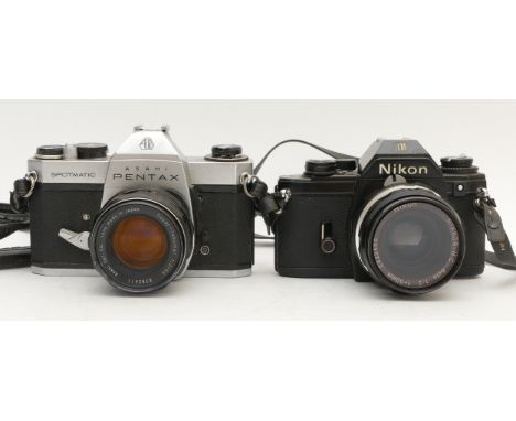 Two cameras, a Nikon EM, with 50mm f/2 Nikkor HC lens, and a Pentax SPII, with 55mm f/2 lens