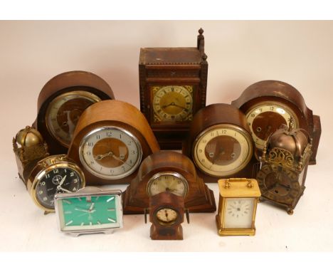 A collection of mid 20h century and later mantel, carriage and anniversary clocks, having manual and quartz movements. (3)