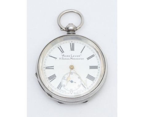 A silver open face key wind pocket watch, London import 1911, 51mm, working when catalogued