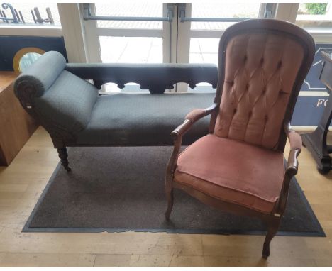 An Edwardian mahogany chaise lounge, 170cm wide, together with a mahogany salon chair