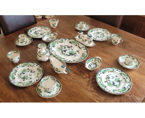 A Masons Ironstone Chartreuse pattern fifty piece dinner service, comprising of dinner plates, side plates, tureens, meat pla