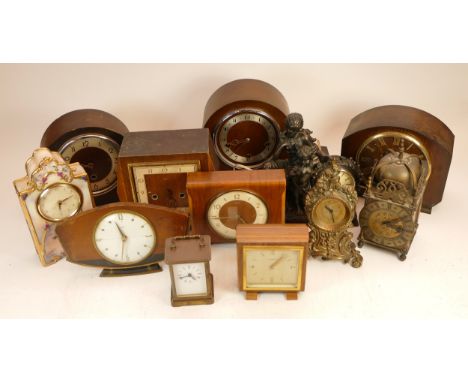 A collection of mid 20h century and later mantel, carriage and anniversary clocks, having manual and quartz movements. (3)