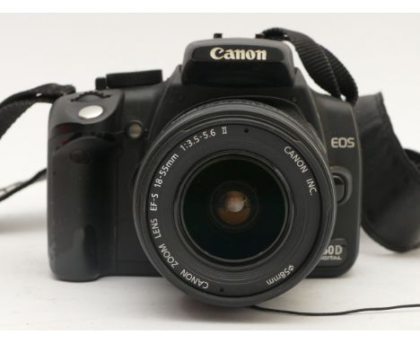 A boxed Canon EOS 350D DSLR, with 18-55mm lens