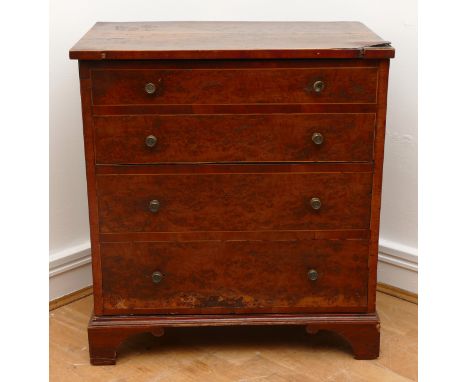 A 19th century walnut washstand/cabinet, the hinged top enclosing recess for bowl, having dummy drawer over cupboard enclosin