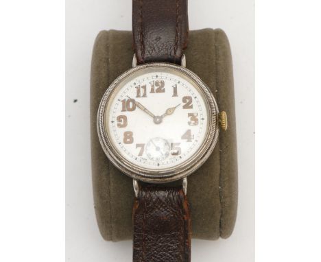 WWI, a silver Trench manual wind gentleman's wristwatch, London import 1915, Swiss movement, screw bezel, 34mm, working when 