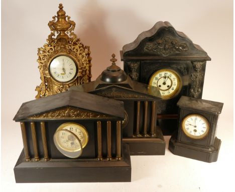 A collection of early 20th century and later mantel clocks, to include Victorian slate examples, having manual and quartz mov