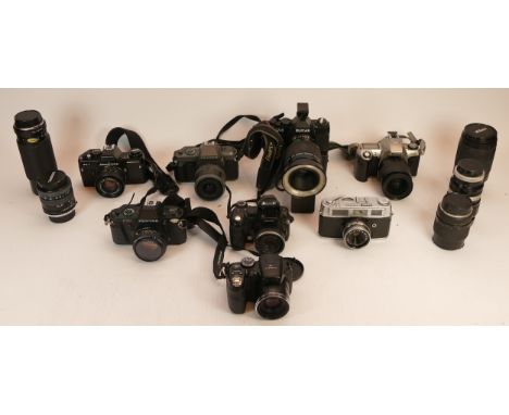 A Collection of Cameras to include Nikon F65, Pentax MZ7, Pentax P30, interesting Elicar LS-1 Medical Camera outfit with macr