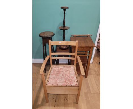 A collection of small furniture items, to include an oak jardinière stand, a wine table, a smokers stand, carver chair and a 