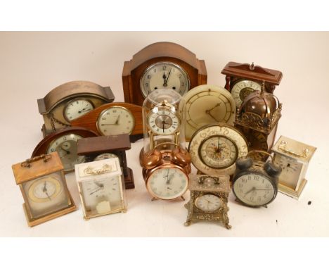 A collection of mid 20h century and later mantel, carriage and anniversary clocks, having manual and quartz movements. (3)