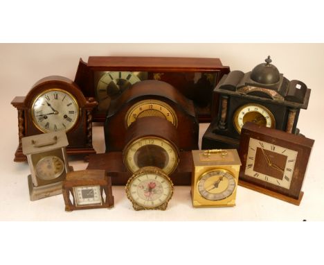 A collection of mid 20h century and later mantel, carriage and anniversary clocks, having manual and quartz movements. (3)