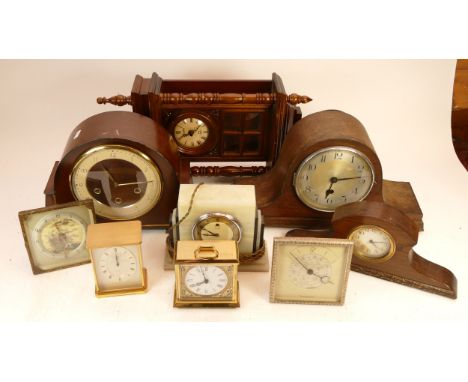 A collection of mid 20h century and later mantel, carriage and anniversary clocks, having manual and quartz movements. (3)