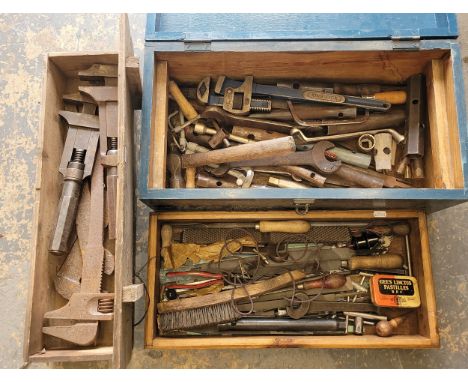 An assortment of tools, to include large adjustable spanners, one being LNER.