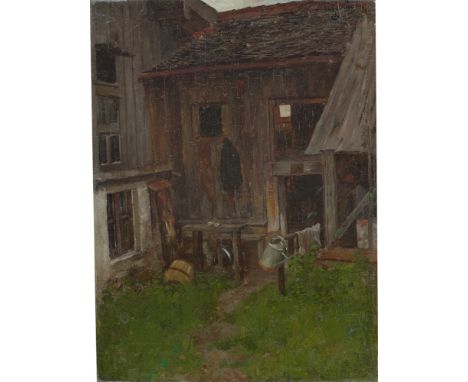 (See English version below)Johann Sperl (Buch b. Nürnberg 1840 – 1914 Aibling). „Bauernhaus in Kraiburg“. 1883Öl auf Leinwand