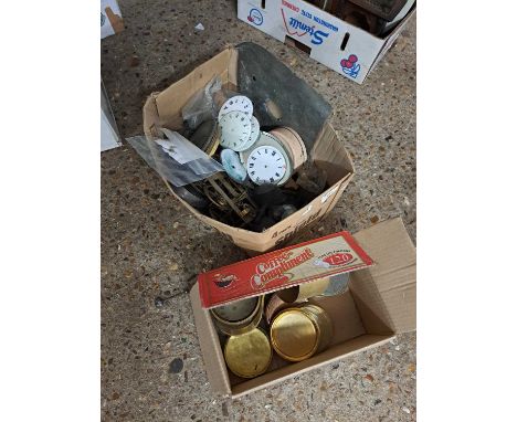 One box of clock parts to include a range of various mantel clock faces and other parts