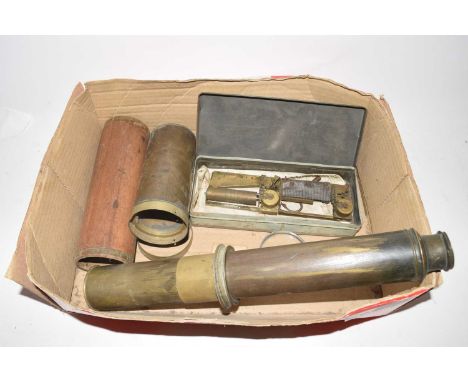 Mixed Lot: 19th Century brass telescope, for repair, together with two mechanisms for music boxes