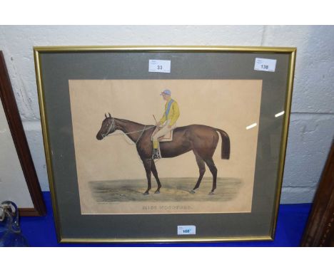 Currier &amp; Ives (pub), circa 1875, "Miss Woodford", hand coloured lithograph, 10.5x13.5ins, mounted, framed and glazed.