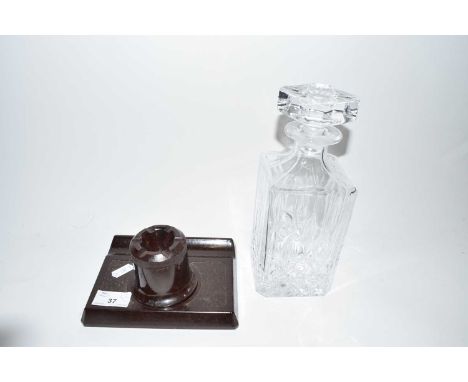 Vintage bakelite desk stand together with a glass spirit decanter